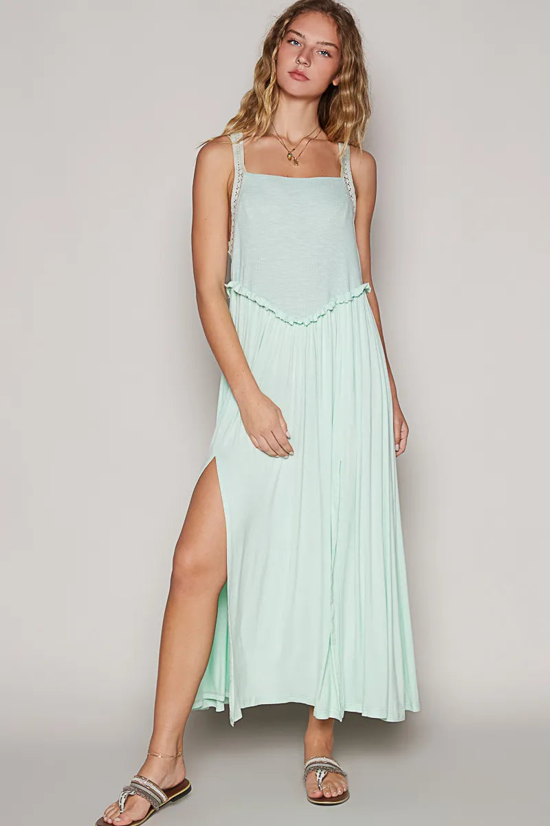 POL Frill Slit Square Neck Cami Dress Cami Dresses