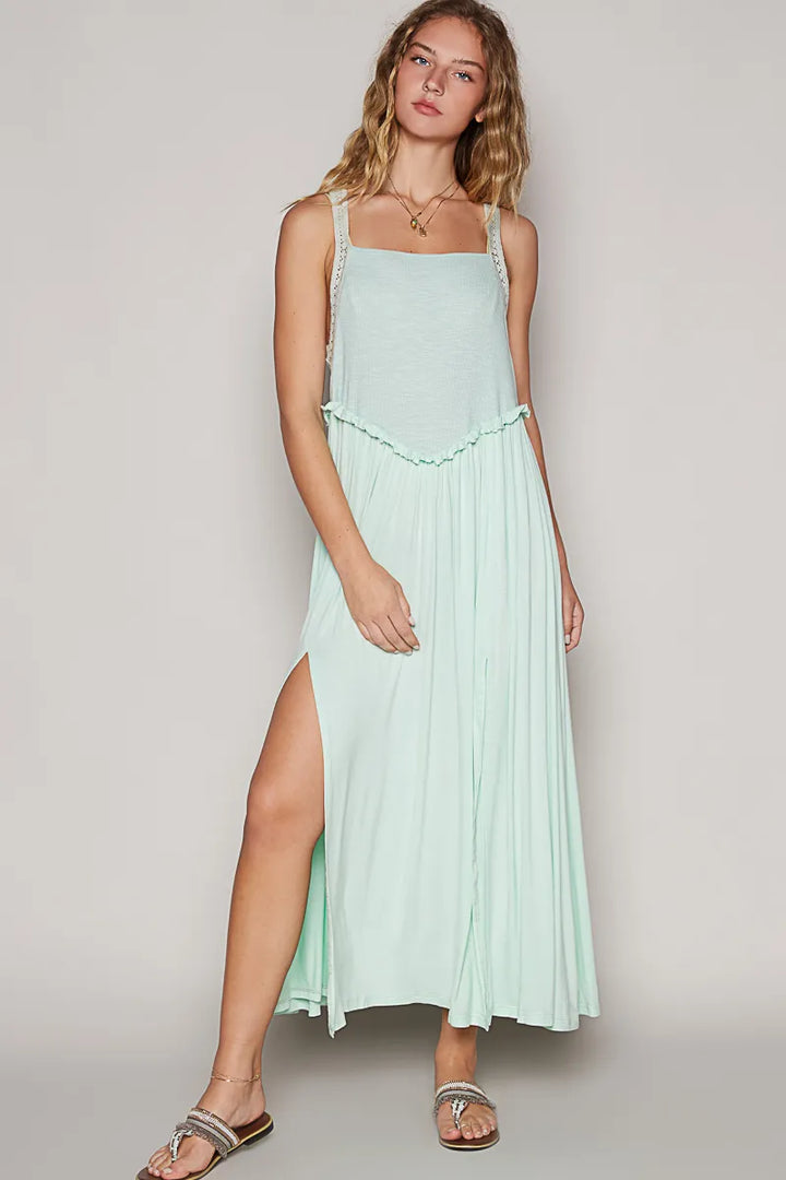 POL Frill Slit Square Neck Cami Dress Cami Dresses