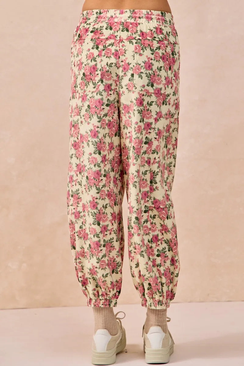 BiBi Floral Printed Twill Drawstring Jogger Pants With Elastic Band | Joggers Daverri Fashions
