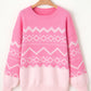 Women’s soft pink geometric drop shoulder long sleeve knit sweater