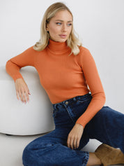 Orange Free Size Women's Knit Turtleneck Pullover | Sweaters Daverri Fashions