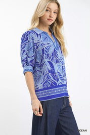 Umgee Tropical Print Puff Sleeve Blouse | Blouses Daverri Fashions