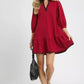 Umgee French Terry Ruffle Hem Dress with Plaid Trim - DAVERRI FASHIONS