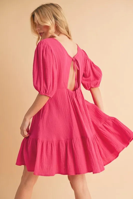 Aemi+Co Tied Back Ruffled Short Sleeve Mini Dress