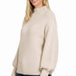 Zenana Balloon Sleeve Mock Neck Sweater Sand Beige - DAVERRI FASHIONS