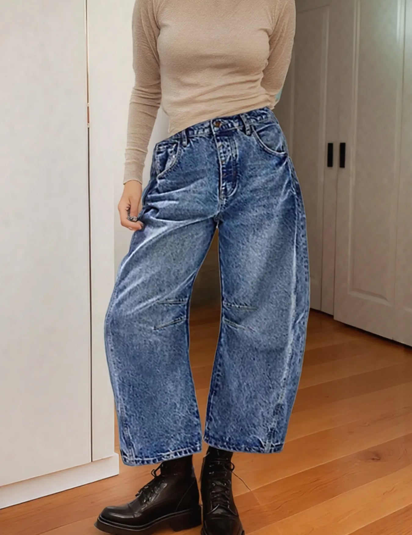 Blue Wide Leg Relaxed Fit Barrel Jeans | Jeans Daverri Fashions
