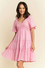 Davi & Dani Jacquard Checker Smocking Tiered Dress | Mini Dresses Daverri Fashions
