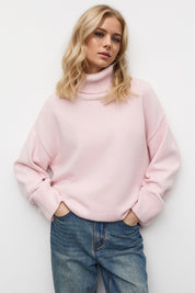 Blush Pink One Size Basic Bae Turtleneck Dropped Shoulder Long Sleeve Sweater | Sweaters Daverri Fashions