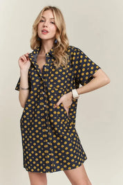 Dark ADORA Floral Button-Up Mini Denim Dress | Mini Dresses Daverri Fashions