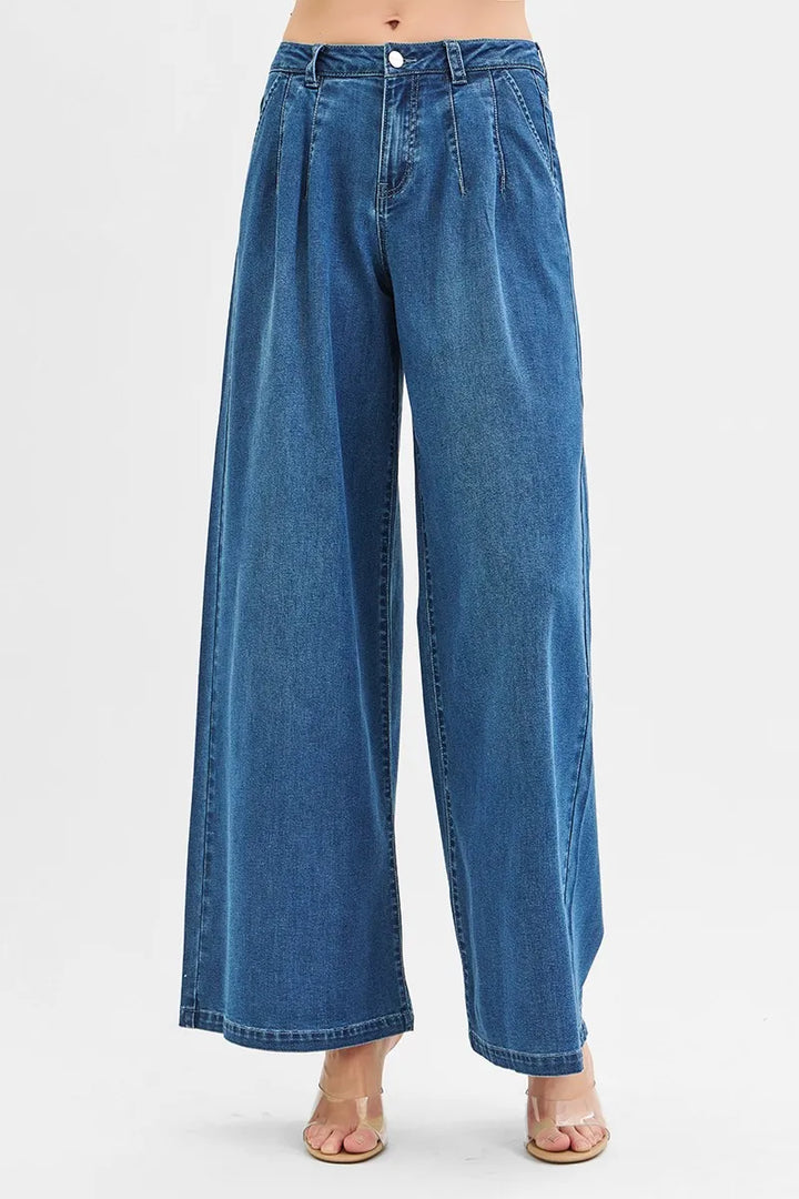 RISEN Mid Rise Fit Wide Leg Knit Denim Look Jeans Jeans