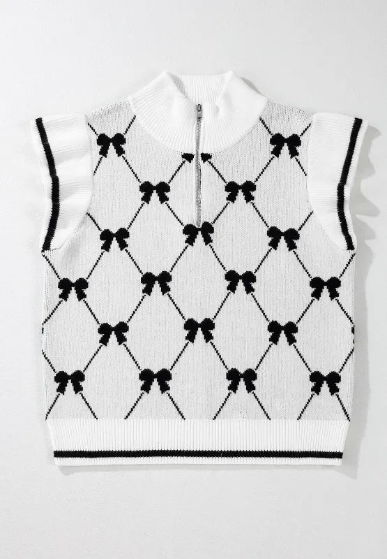 Bow Half Zip Sweater Vest | Sweaters Daverri Fashions