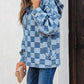 Checkered Half Zip Denim Hoodie Top - DAVERRI FASHIONS