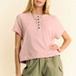 Davi & Dani Breezy Knit pink short-sleeve button-front T-shirt top