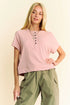 Davi & Dani Breezy Knit pink short-sleeve button-front T-shirt top