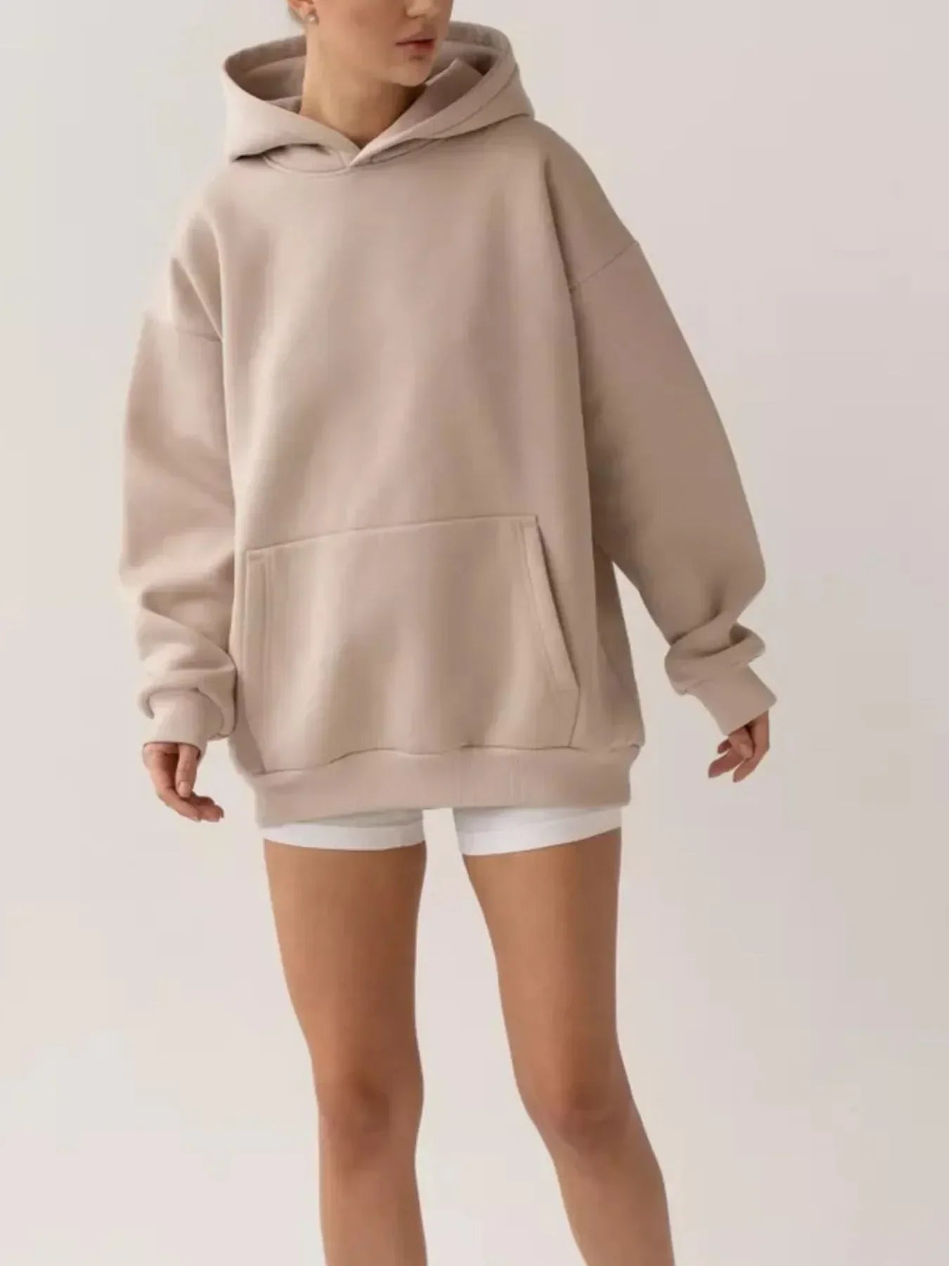 Kangaroo Pocket Long Sleeve Hoodie - DAVERRI FASHIONS