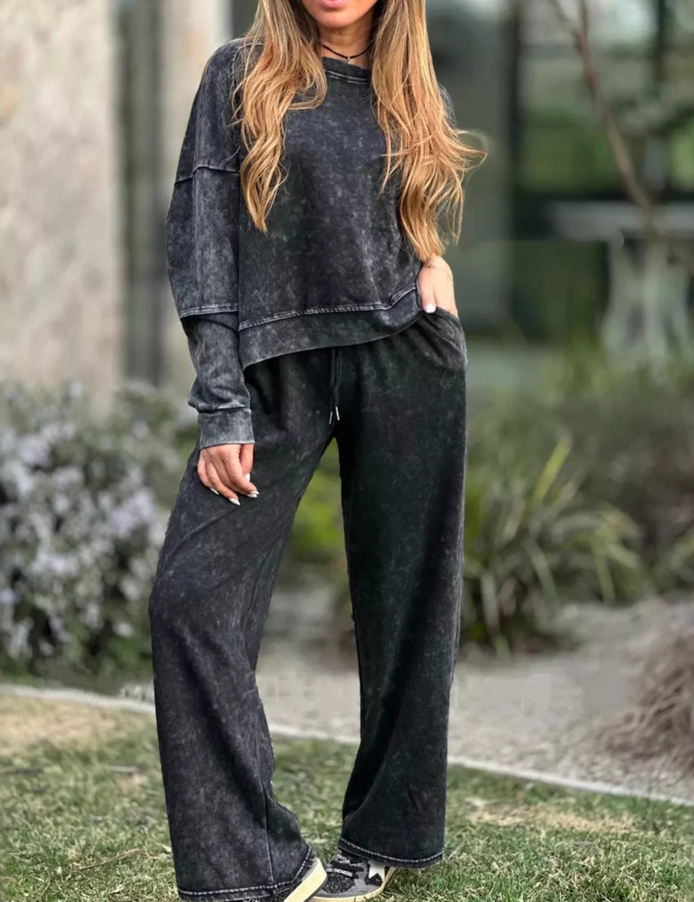 Full Size Round Neck Long Sleeve Top and Pants Set Plus Size | Loungewear Sets Daverri Fashions