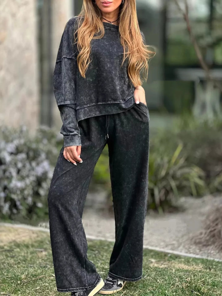 Full Size Round Neck Long Sleeve Top and Pants Set Plus Size | Loungewear Sets Daverri Fashions