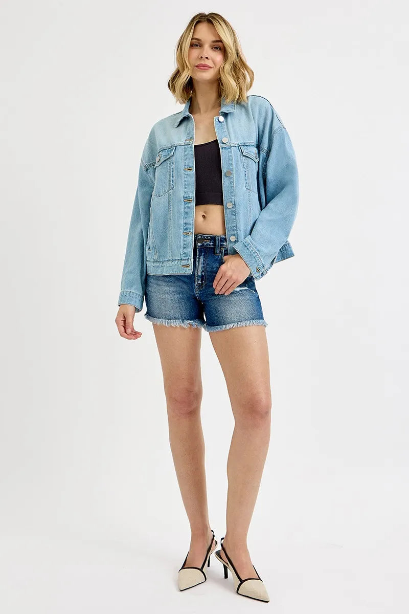 RISEN Washed Dropped Shoulder Denim Jacket Denim Jackets