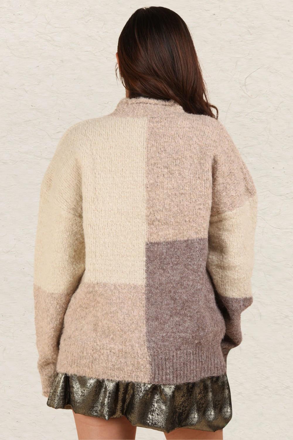 VERY J Color Block Mock Neck Drop Shoulder Sweater Sweaters