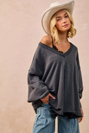 BiBi Mineral Washed French Terry Oversized Sweatshirt | Sweatshirts Daverri Fashions
