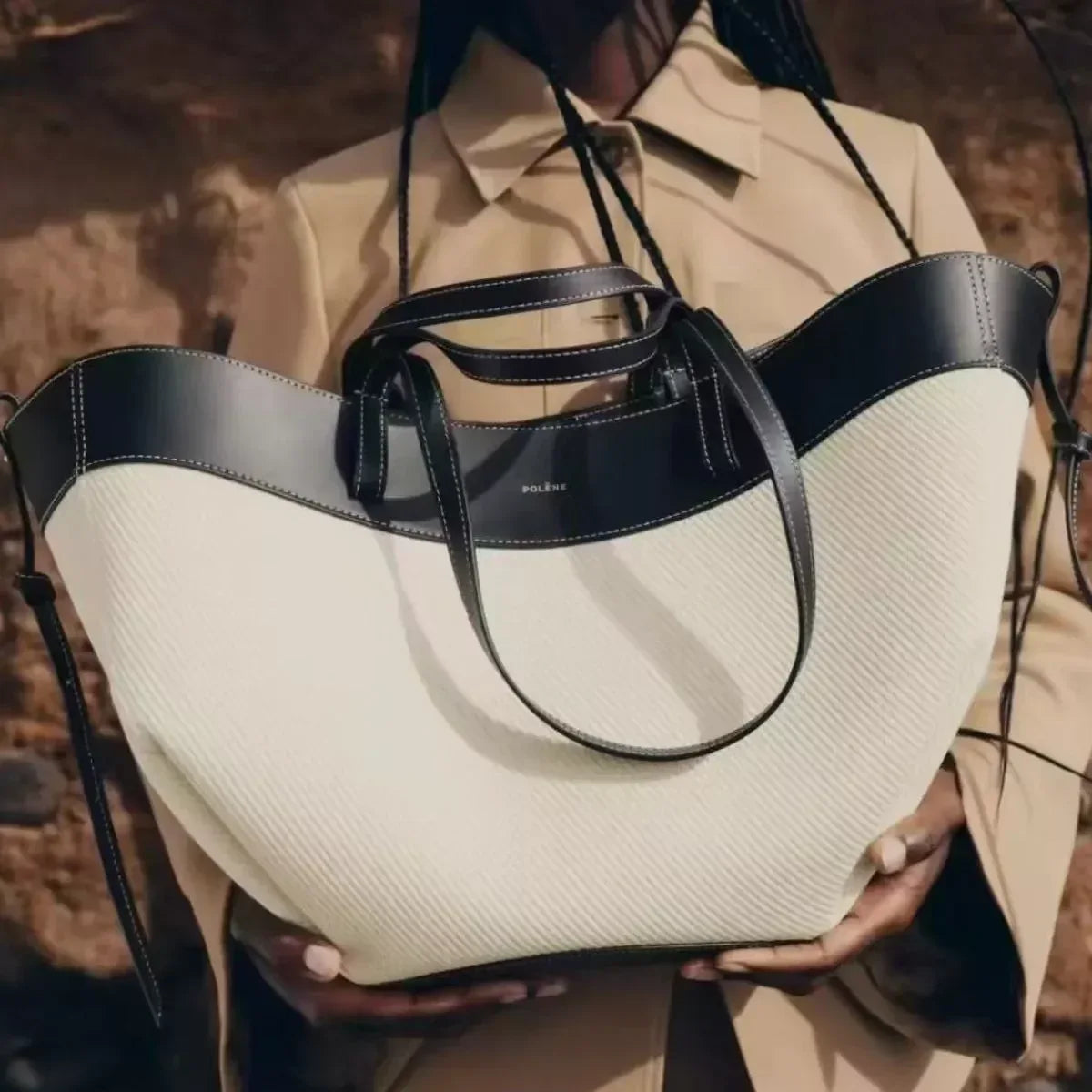 Two-Tone Leather Handbag - DAVERRI FASHIONS