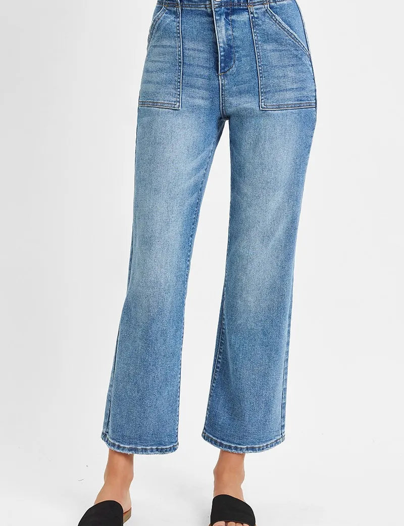 RISEN Full Size High Waisted Bootcut Cropped Jeans Plus Size | Jeans Daverri Fashions
