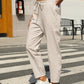 Beige drawstring high-waisted Daverri Fashions cotton linen joggers