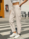 Beige drawstring high-waisted Daverri Fashions cotton linen joggers