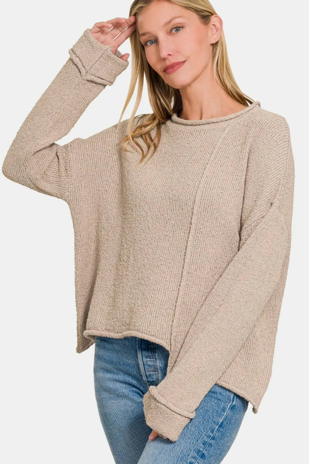Zenana Asymmetric Hem Drop Shoulder Sweater Sweaters
