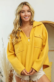 BiBi Flap Pockets Fleece Collared Sweatshirt | Sweatshirts Daverri Fashions