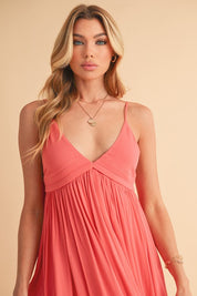 Aemi + Co Ruched Plunge Mini Cami Dress Burnt Coral Cami Dresses