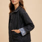 Annie Wear Quilted Printed Lining Snap Down Denim Jacket Tops