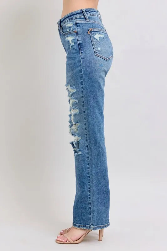 Judy Blue Full Size High Waist Heavy Destroy Straight Jeans Plus Size