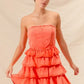 SO ME Strapless Ruffle Layered Game Day Cheer Up Dress - DAVERRI FASHIONS