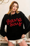 BiBi Game Day Metallic Letter Sweater - DAVERRI FASHIONS
