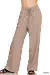 Zenana Linen Drawstring Pants Cocoa - DAVERRI FASHIONS