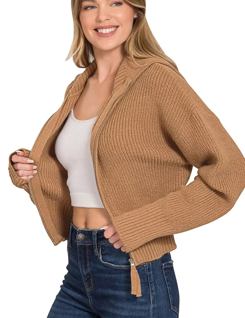 Zenana Ribbed Collared Zip Up Sweater Cardigan | Cardigans Daverri Fashions
