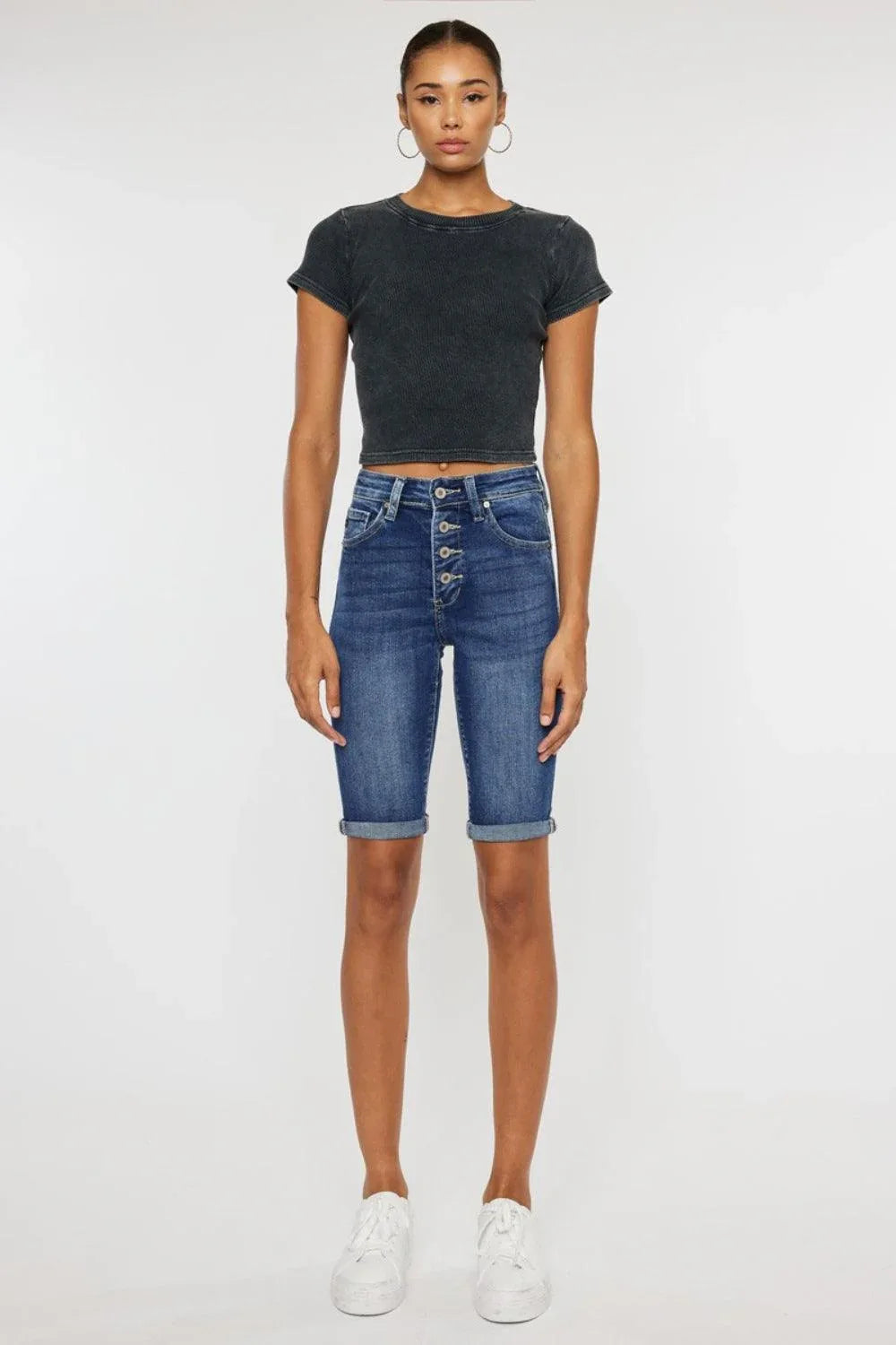 Kancan Full Size Cat's Whiskers Button Fly Denim Shorts - DAVERRI FASHIONS