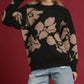 Umgee Floral Long Sleeve Sweater Black - DAVERRI FASHIONS