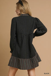 Umgee Polka Dot Plaid Trim Babydoll Dress | Daverri Fashions