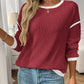 Ribbed Contrast Trim Long Sleeve Top - DAVERRI FASHIONS
