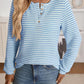 Daverri Fashions blue and white striped henley long sleeve top