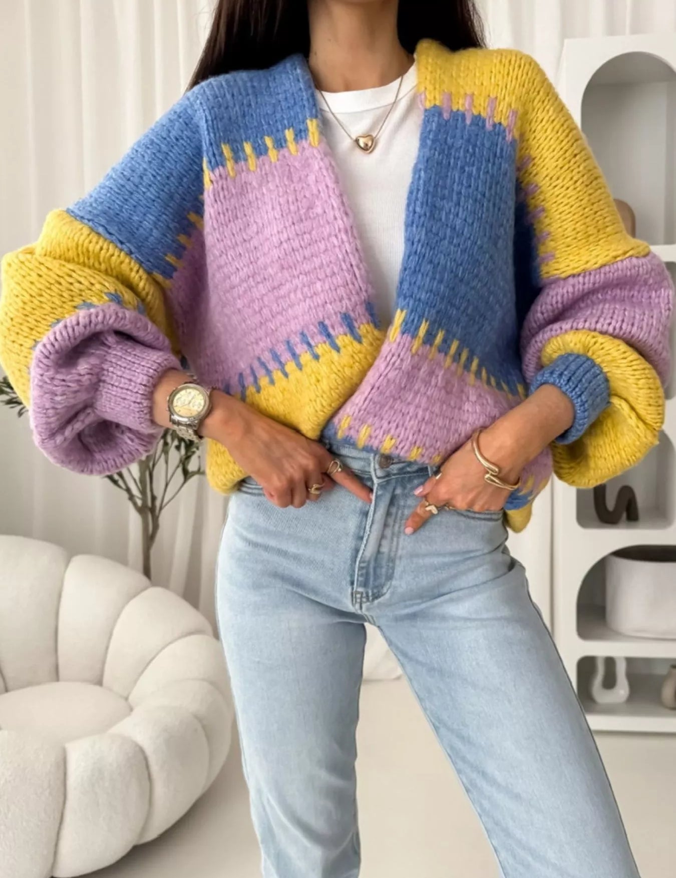 Color Block Open Front Cardigan | Cardigans Daverri Fashions