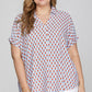 She + Sky Full Size Printed Johnny Collar Short Sleeve Blouse Plus Size Blouses