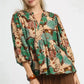 Umgee Mix Floral Peplum Blouse with Tie Neck - DAVERRI FASHIONS