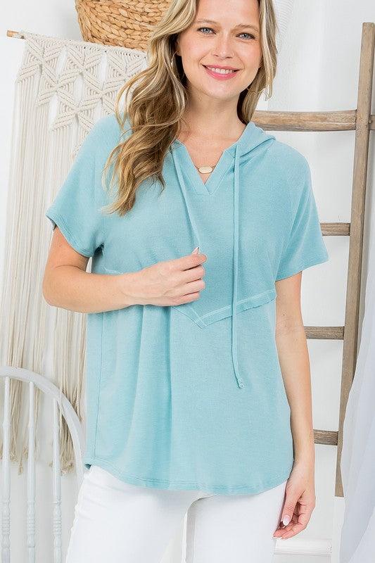 Oversized Short Sleeved Hoodie Sweatshirt NILE BLUE Shirts & Tops