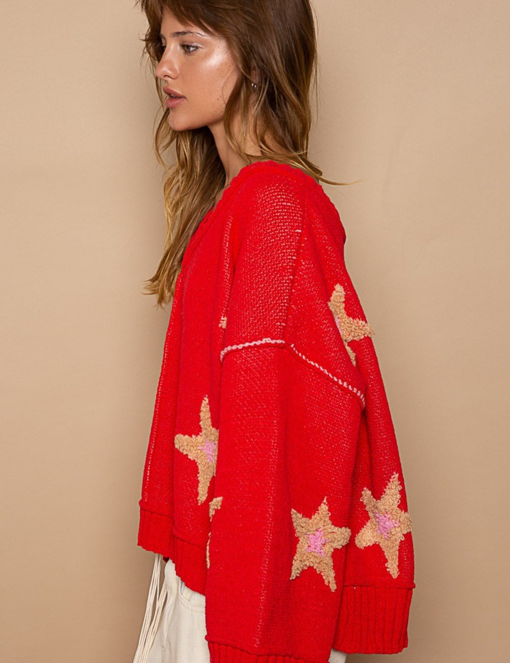 POL Long Sleeve Star Patch Sweater