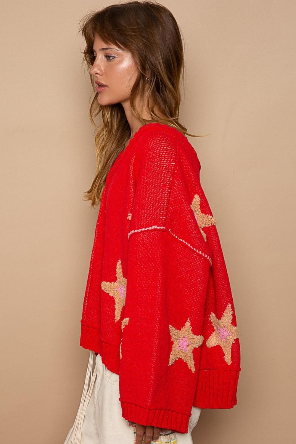 POL Long Sleeve Star Patch Sweater Sweaters