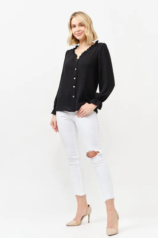 And The Why Polka Dot Ruffle Detailed Blouse Top | Daverri Fashions