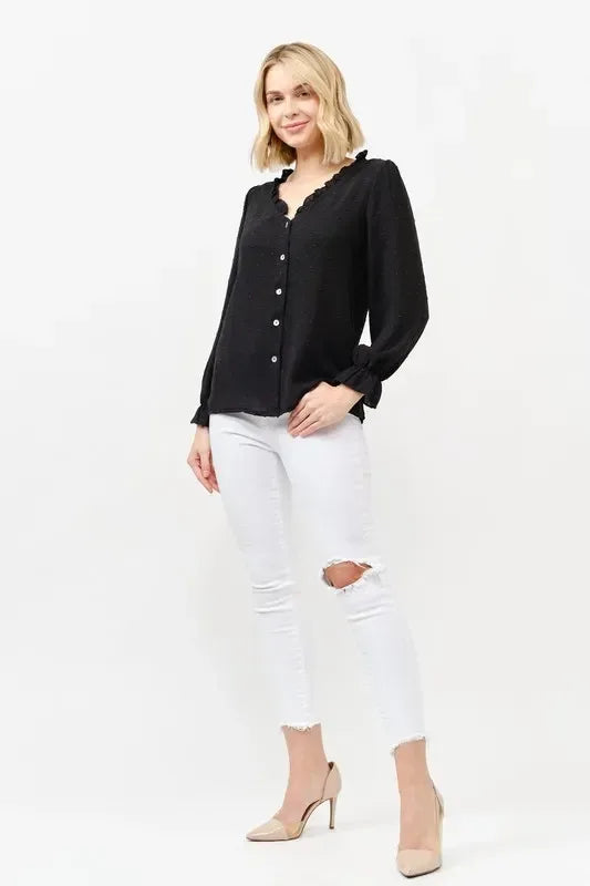 And The Why Polka Dot Ruffle Detailed Blouse Top - DAVERRI FASHIONS